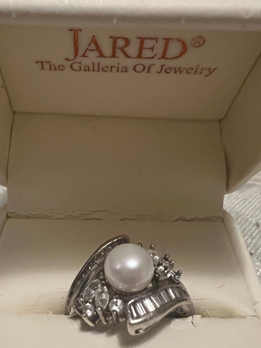 Red Pearl and Diamond Cluster Ring by Red